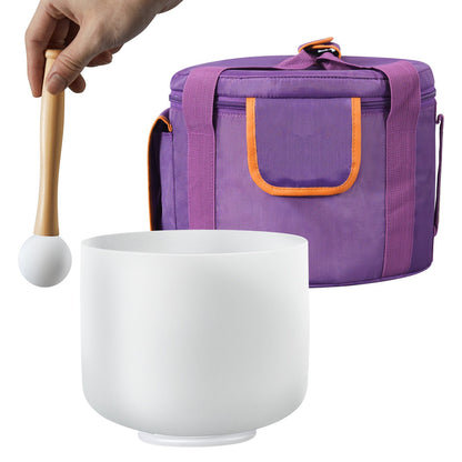 Crystal Singing Bowl, 8-inch F Note Heart Chakra Singing Bowl, Portable Frosted Quartz Singing Bowl with Rubber Mallet, O-Ring and 8" Carrying Bag, Perfect for Meditation Yoga Sound Healing Bath