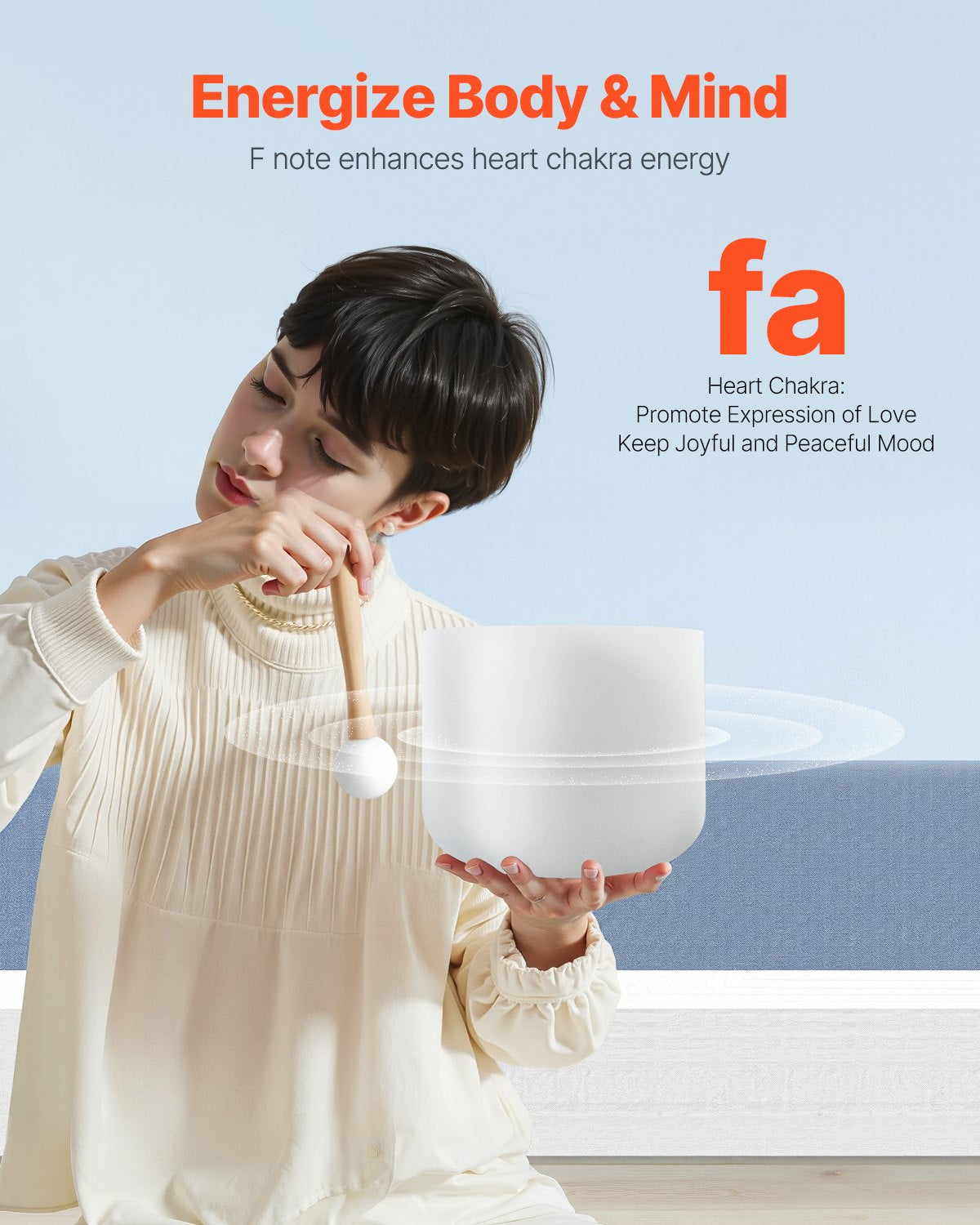 Crystal Singing Bowl, 8-inch F Note Heart Chakra Singing Bowl, Frosted Quartz Singing Bowl with Rubber Mallet and O-Ring, Perfect for Meditation, Yoga, Sound Baths, Sound Healing