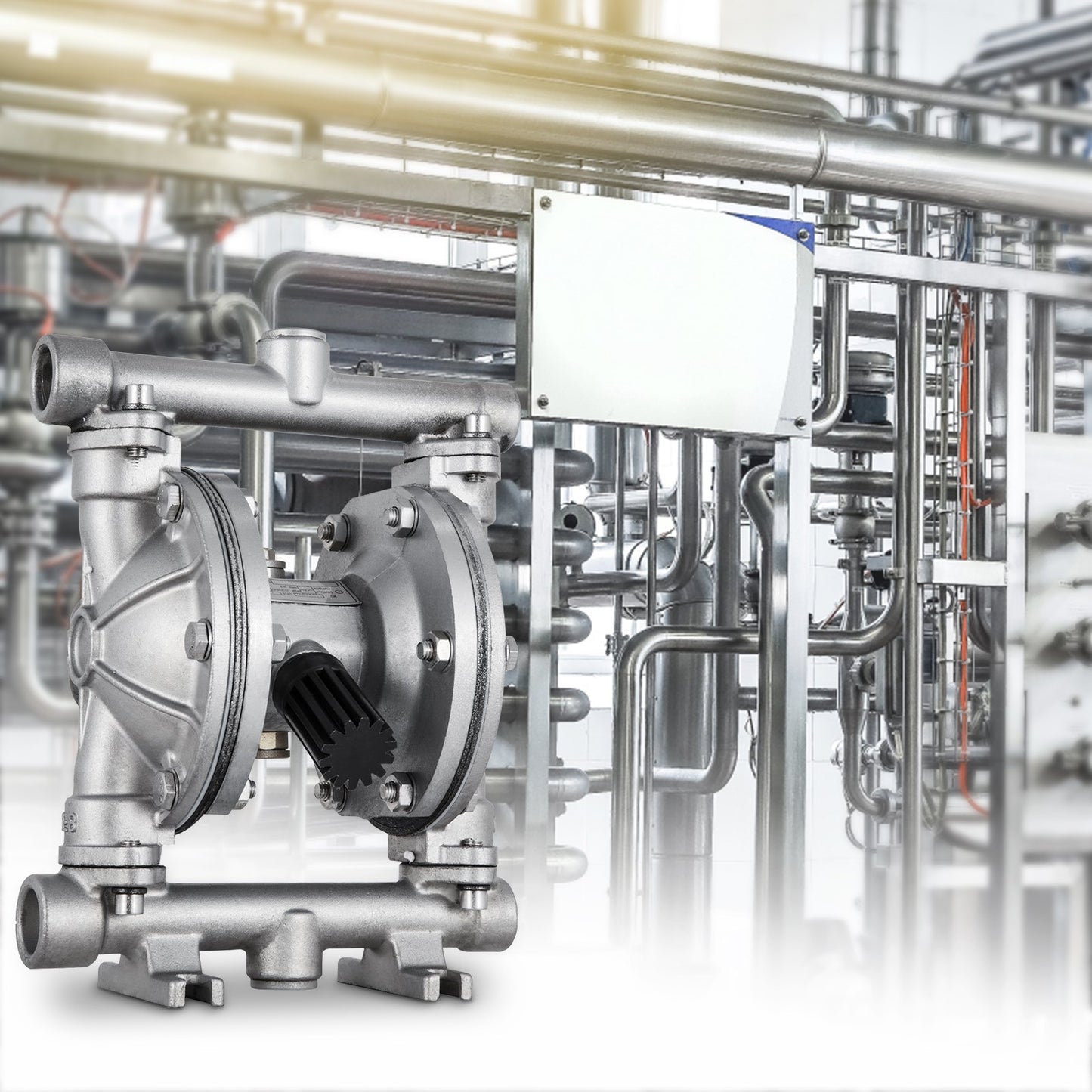 Air-Operated Double Diaphragm Pump, Inlet & Outlet, Stainless Steel Body, 11.36 L/min, PTFE Diaphragm Pneumatic Transfer Pump for Petroleum, Diesel, Oil & Low Viscosity Fluids