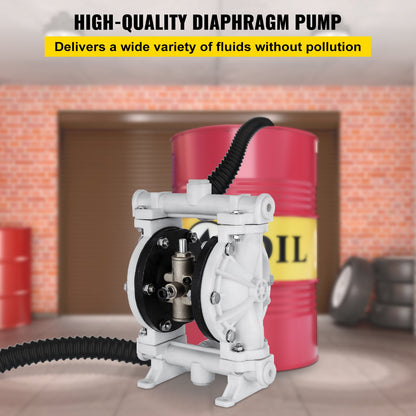 Air-Operated Double Diaphragm Pump, Inlet & Outlet, Polypropylene Body, 9.46 L/min, PTFE Diaphragm Pneumatic Transfer Pump for Petroleum, Diesel, Oil & Low Viscosity Fluids