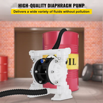 Doppelmembran-Luftpumpe, 7 GPM, 100 PSI, Polypropylen-Membran-Wasserpumpe mit 1,3 cm Ein- und Auslassöffnungen, max. Förderhöhe 6900,7 cm, luftbetriebene Membranpumpe mit abgedichtetem Kugelventil