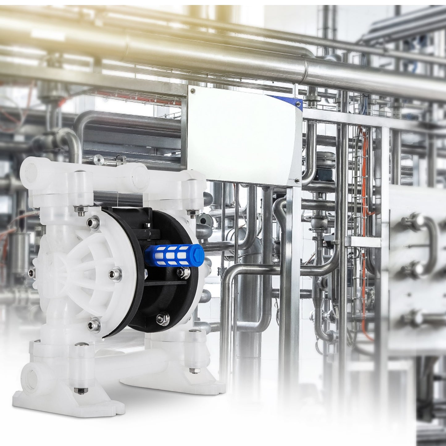 Doppelmembran-Luftpumpe, 7 GPM, 100 PSI, Polypropylen-Membran-Wasserpumpe mit 1,3 cm Ein- und Auslassöffnungen, max. Förderhöhe 6900,7 cm, luftbetriebene Membranpumpe mit abgedichtetem Kugelventil