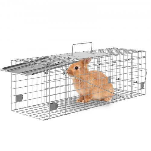 Live Animal Cage Trap, 61 x 20.3 x 20.3 cm Humane Cat Trap Galvanized Iron, Folding Animal Trap with Handle for Rabbits, Stray Cats, Squirrels, Raccoons, Groundhogs and Opossums