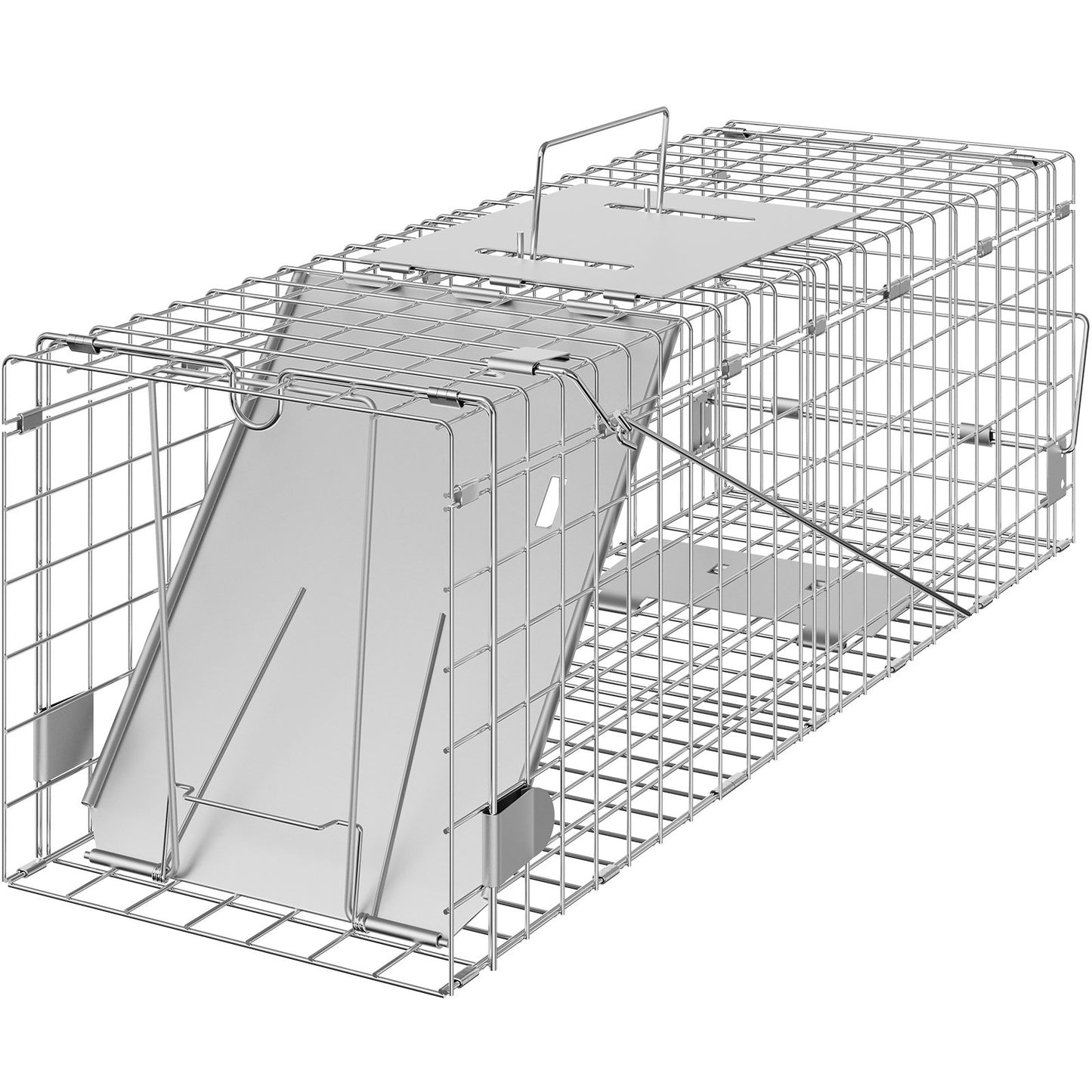 Live Animal Cage Trap, 61 x 20.3 x 20.3 cm Humane Cat Trap Galvanized Iron, Folding Animal Trap with Handle for Rabbits, Stray Cats, Squirrels, Raccoons, Groundhogs and Opossums