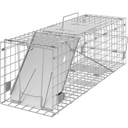 Live Animal Cage Trap, 61 x 20.3 x 20.3 cm Humane Cat Trap Galvanized Iron, Folding Animal Trap with Handle for Rabbits, Stray Cats, Squirrels, Raccoons, Groundhogs and Opossums