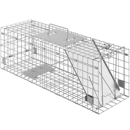 Live Animal Cage Trap, 61 x 20.3 x 20.3 cm Humane Cat Trap Galvanized Iron, Folding Animal Trap with Handle for Rabbits, Stray Cats, Squirrels, Raccoons, Groundhogs and Opossums