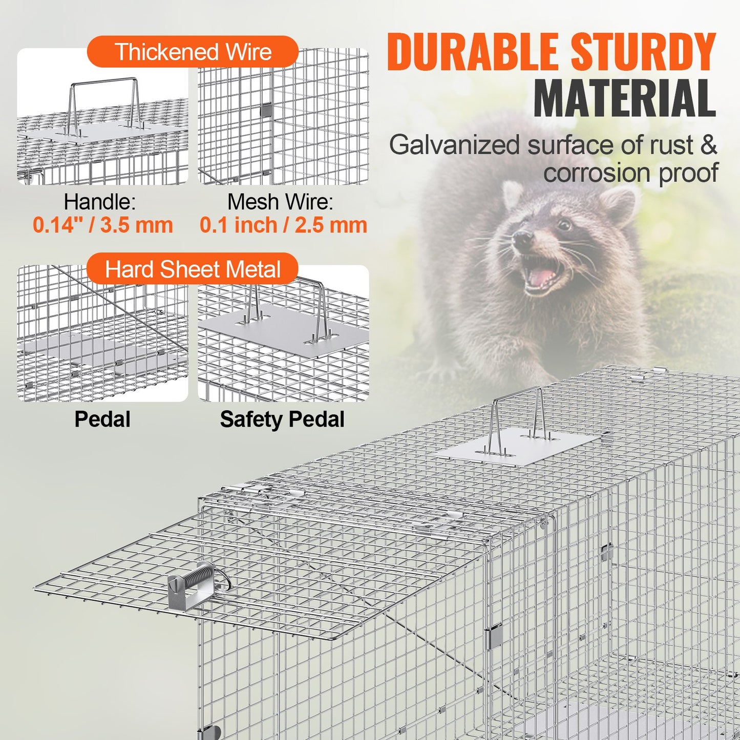 Live Animal Cage Trap 106.7 x 40.6 x 45.7 cm Humane Cat Trap Cats Squirrels Mouse