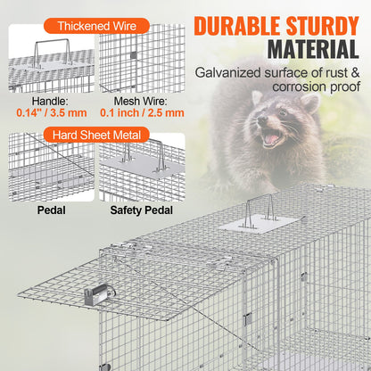 Live Animal Cage Trap 106.7 x 40.6 x 45.7 cm Humane Cat Trap Cats Squirrels Mouse