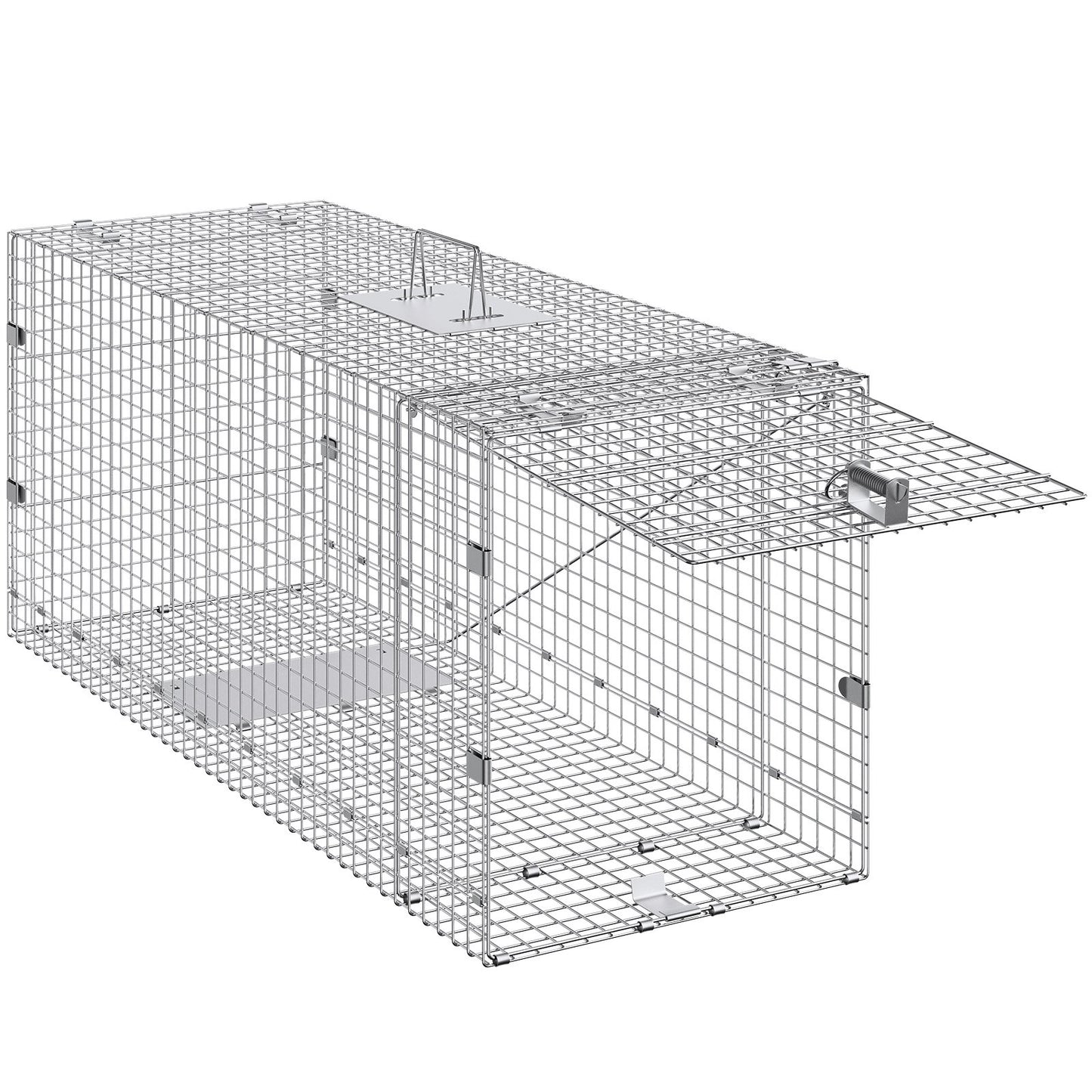 Live Animal Cage Trap, 50" x 20" x 26" Humane Cat Trap Galvanized Iron, Folding Animal Trap with Handle for Stray Dogs, Armadillos, Raccoons, Marmots, Foxes