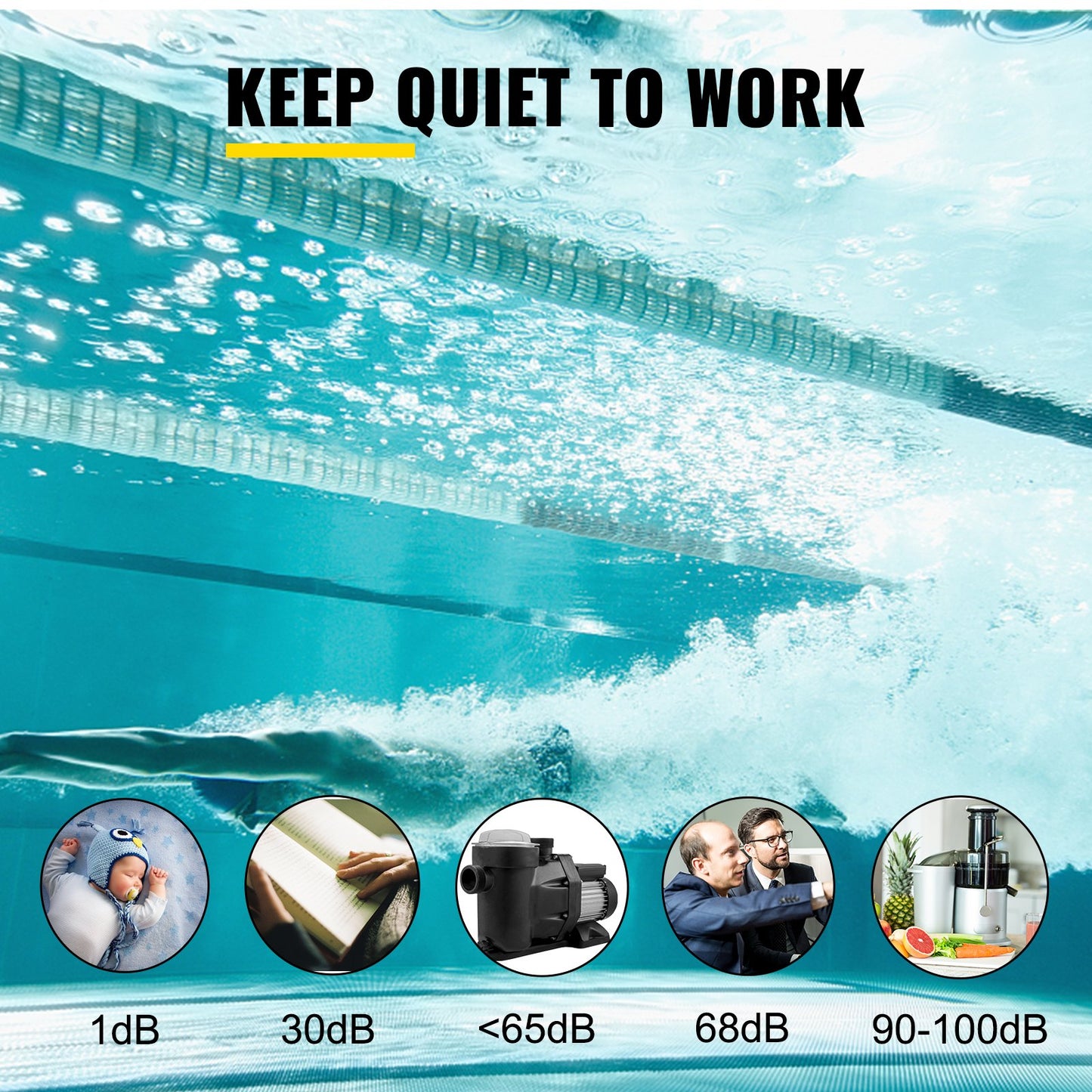 1 HP Pool Pump, 19200 L/h 750W Pool Pump In/Ground Swimming Pool Pump with Strainer Basket Pool Pump Motor for Clean Swimming Pool Water 1.97" Inlet/Outlet pool filter pump with 2 Fitting Hoses