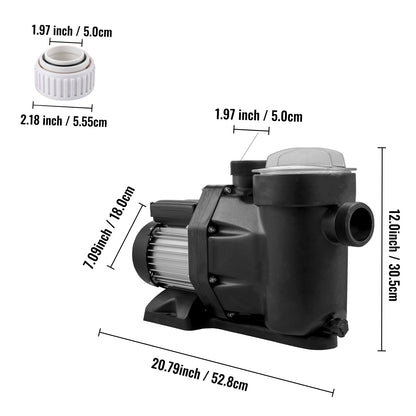 1 HP Pool Pump, 19200 L/h 750W Pool Pump In/Ground Swimming Pool Pump with Strainer Basket Pool Pump Motor for Clean Swimming Pool Water 1.97" Inlet/Outlet pool filter pump with 2 Fitting Hoses