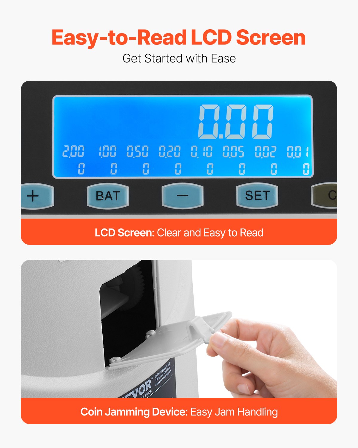 EURO Coin Sorter, Coin Counter Machine for 8 Kinds of Euro Coins, Coin Sorter and Wrapper Machine Holds up to 850 Coins, Large LCD Display Coin Storage Included 5 Coin Tubes and Boxes