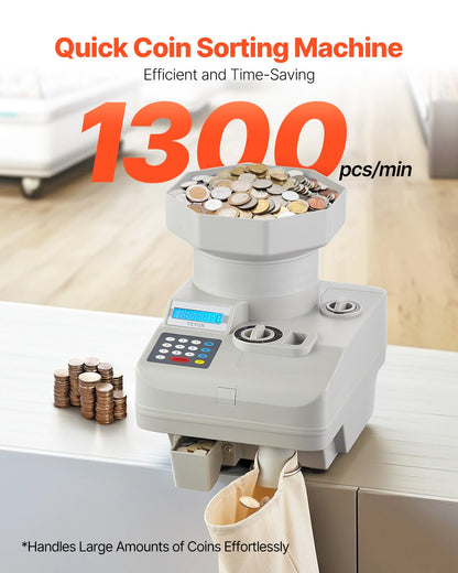Coin Counter, Professional Coin Sorter with LED Display Holds up to 11000 Coins, Automatic Coin Sorter and Wrapper Machine for All Coins, Suitable for International Coins and Tokens