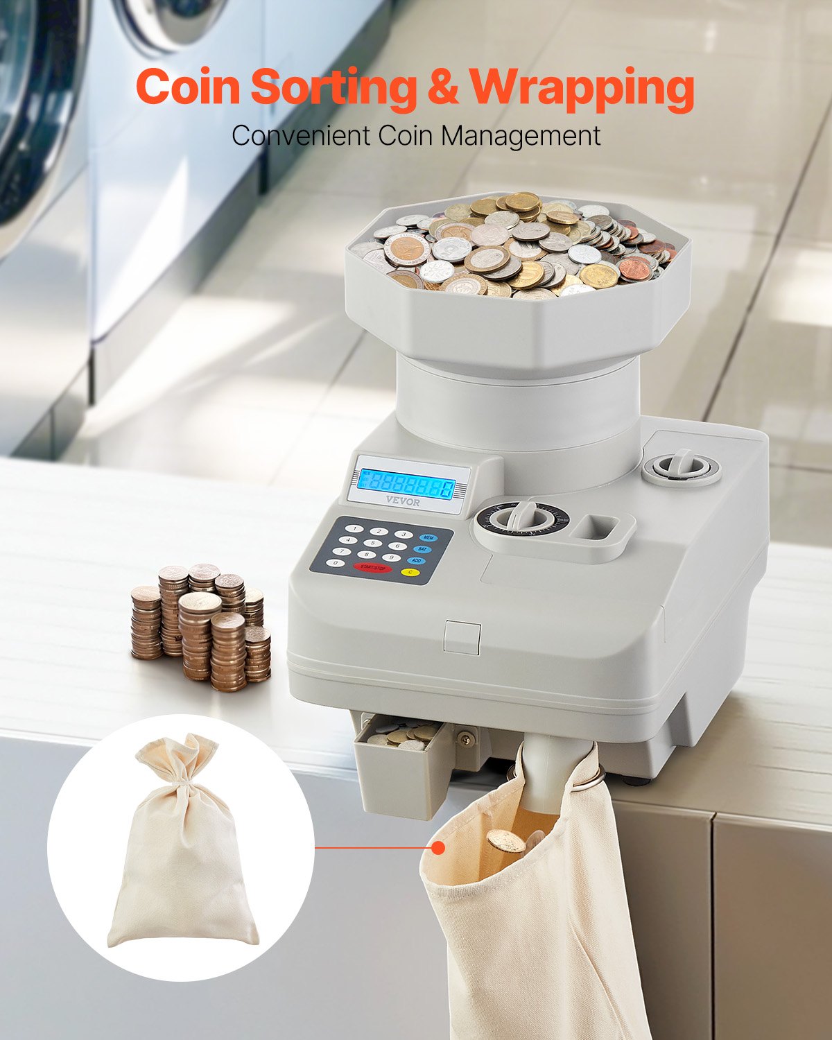 Coin Counter, Professional Coin Sorter with LED Display Holds up to 11000 Coins, Automatic Coin Sorter and Wrapper Machine for All Coins, Suitable for International Coins and Tokens