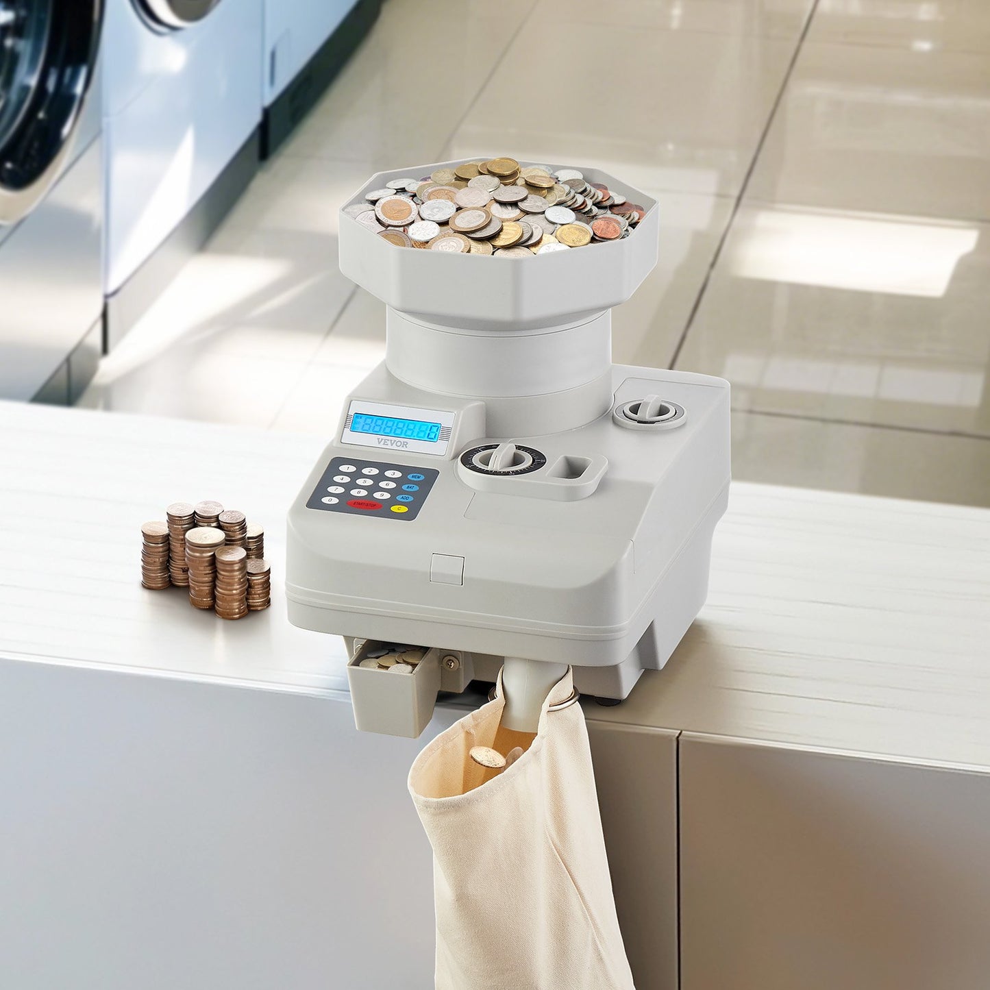 Coin Counter, Professional Coin Sorter with LED Display Holds up to 11000 Coins, Automatic Coin Sorter and Wrapper Machine for All Coins, Suitable for International Coins and Tokens