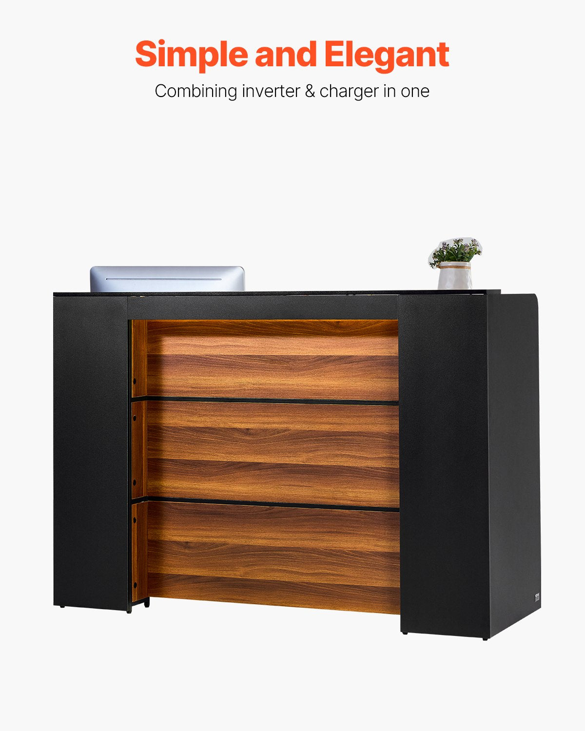 Rechteckiger Empfangstresen, 160 x 60 x 111 cm (62,99 x 23,62 x 43,70 Zoll), mit LED-Beleuchtung, für Kasse, Lobby, Schönheitssalon und Büro, Schwarz &amp; Braun