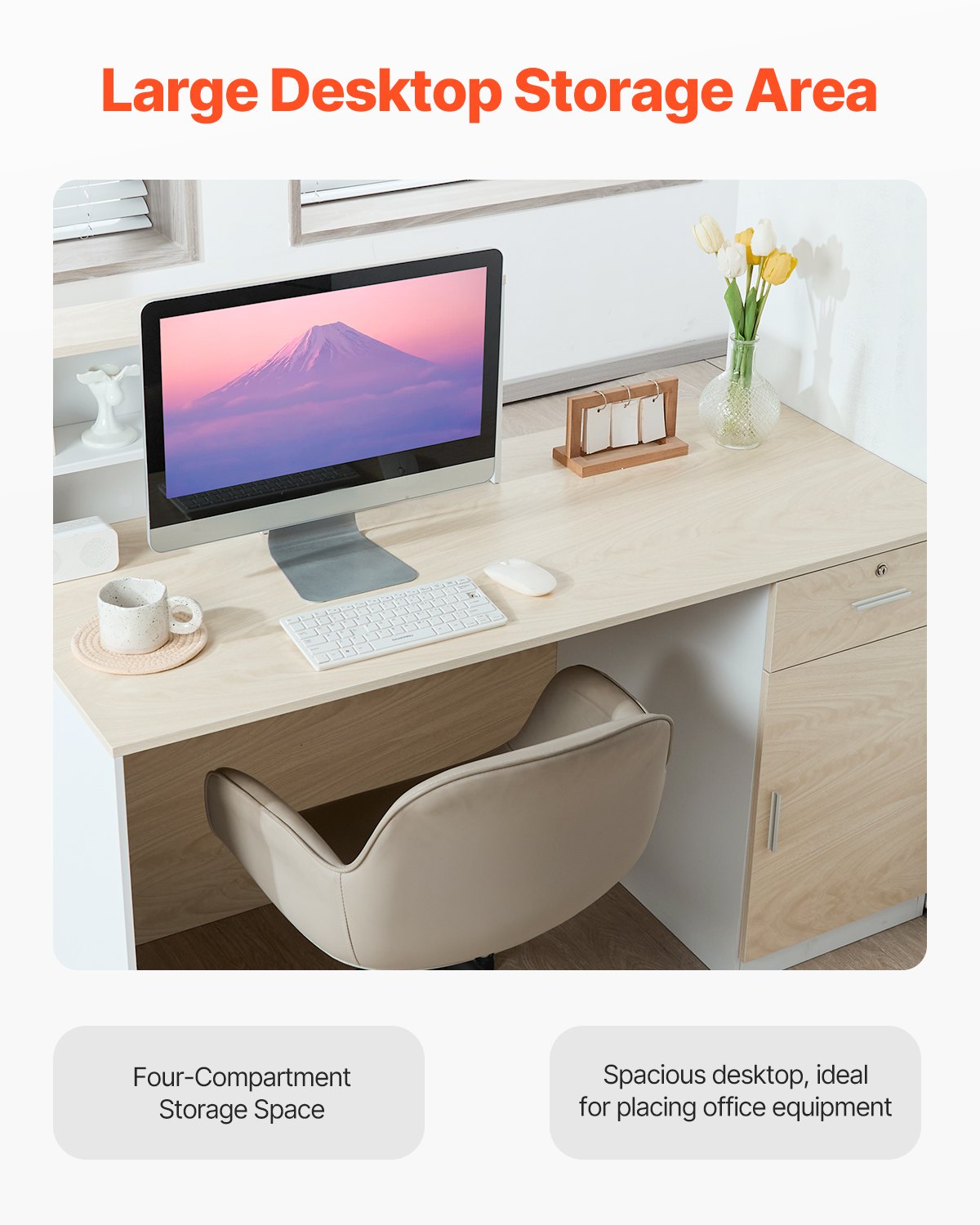 Reception Desk, 55.12 x 23.62 x 43.31 in Rectangular Front Counter Table, Office Reception Counter with Lockable Drawer and Storage Cabinet, for Checkout, Lobby, Beauty Salon and Office, Wood