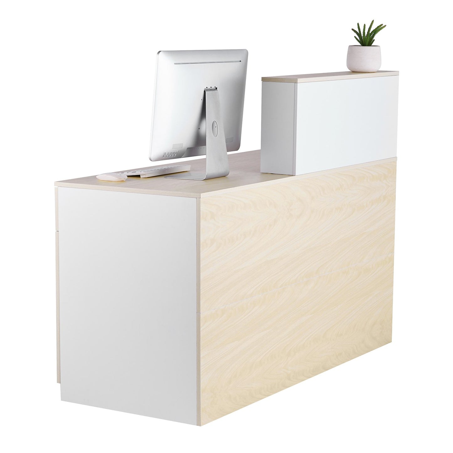 Reception Desk, 55.12 x 23.62 x 43.31 in Rectangular Front Counter Table, Office Reception Counter with Lockable Drawer and Storage Cabinet, for Checkout, Lobby, Beauty Salon and Office, Wood
