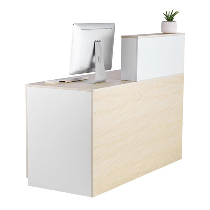 Reception Desk, 55.12 x 23.62 x 43.31 in Rectangular Front Counter Table, Office Reception Counter with Lockable Drawer and Storage Cabinet, for Checkout, Lobby, Beauty Salon and Office, Wood
