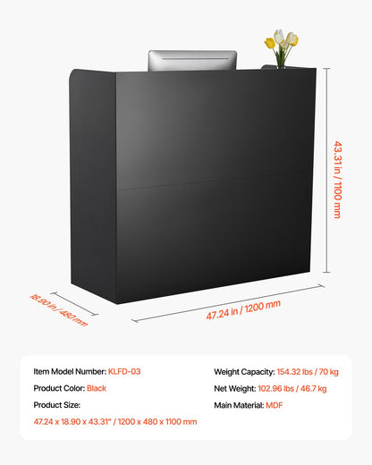 Rechteckiger Empfangstresen, 120 x 48 x 100 cm, mit abschließbarer Schublade und Schrank, für Kasse, Lobby, Schönheitssalon und Büro, Schwarz