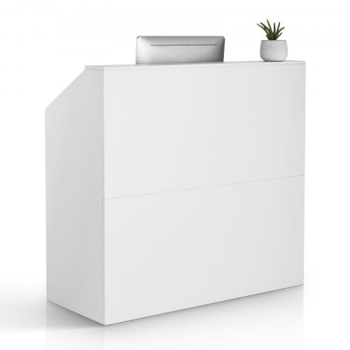 Reception Desk, 46.46 x 19.69 x 43.90 in Rectangular Front Counter Table, Office Reception Desk, Retail Counter and Front Reception Counter, for Checkout, Lobby, Beauty Salon and Office, White