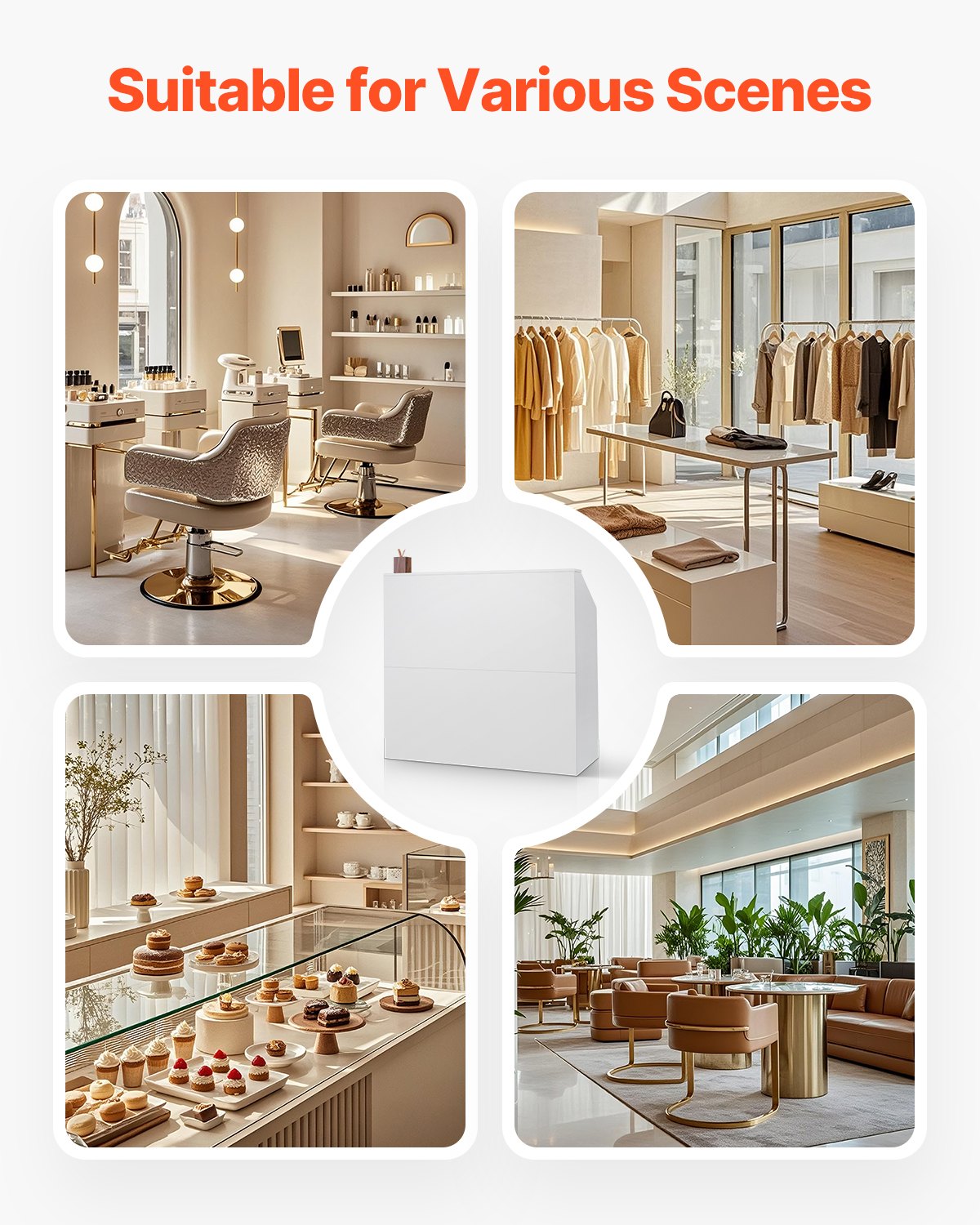 Rechteckiger Empfangstresen, 118 x 50 x 112 cm (46,46 x 19,69 x 43,90 Zoll), geeignet für Büros, Einzelhandel und Kassenbereiche, Lobbys, Schönheitssalons und Büros, weiß