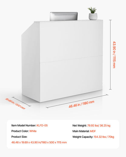 Rechteckiger Empfangstresen, 118 x 50 x 112 cm (46,46 x 19,69 x 43,90 Zoll), geeignet für Büros, Einzelhandel und Kassenbereiche, Lobbys, Schönheitssalons und Büros, weiß