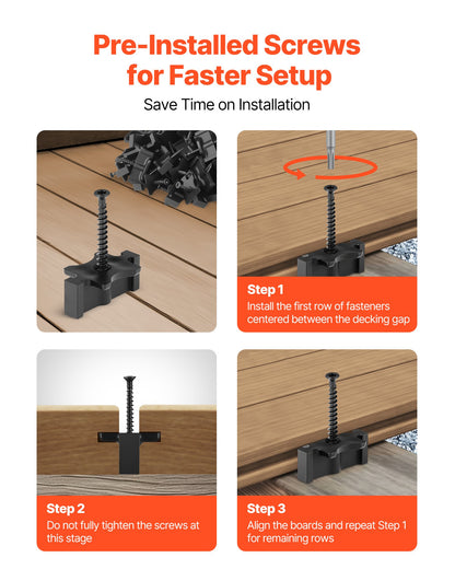 1000PCS Hidden Deck Fasteners for Composite Decking Board, Universal Composite T Clips & Plastic Hidden Fasteners with Metal Screws,Polypropylene PP Clips Works with 6.5 mm Gaps, Black