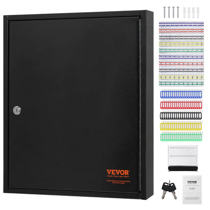 Schlüsselschrank für 100 Schlüssel, Schlüsseltresor mit verstellbaren Halterungen, Sicherheits-Schlüsselaufbewahrungsbox aus Stahl, Schlüsselorganizer mit 100 farbigen Schlüsselanhängern und 2 Karteikarten für Schule, Büro und Hotel