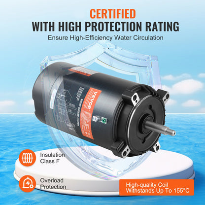 1 HP Pool Pump Motor, 56J Frame, 115V(9.8 Amps)/230V(4.9 Amps) 3450 RPM, 60Hz, 1.4 Service Factor, 90μF/250V Capacitor, CCW Rotation Round Flange Replacement Motor