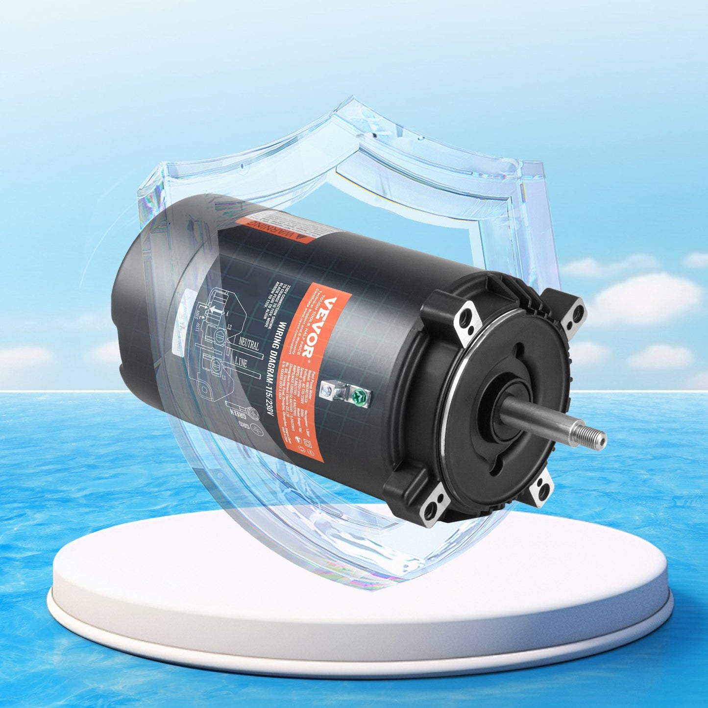 1 HP Pool Pump Motor, 56J Frame, 115V(9.8 Amps)/230V(4.9 Amps) 3450 RPM, 60Hz, 1.4 Service Factor, 90μF/250V Capacitor, CCW Rotation Round Flange Replacement Motor