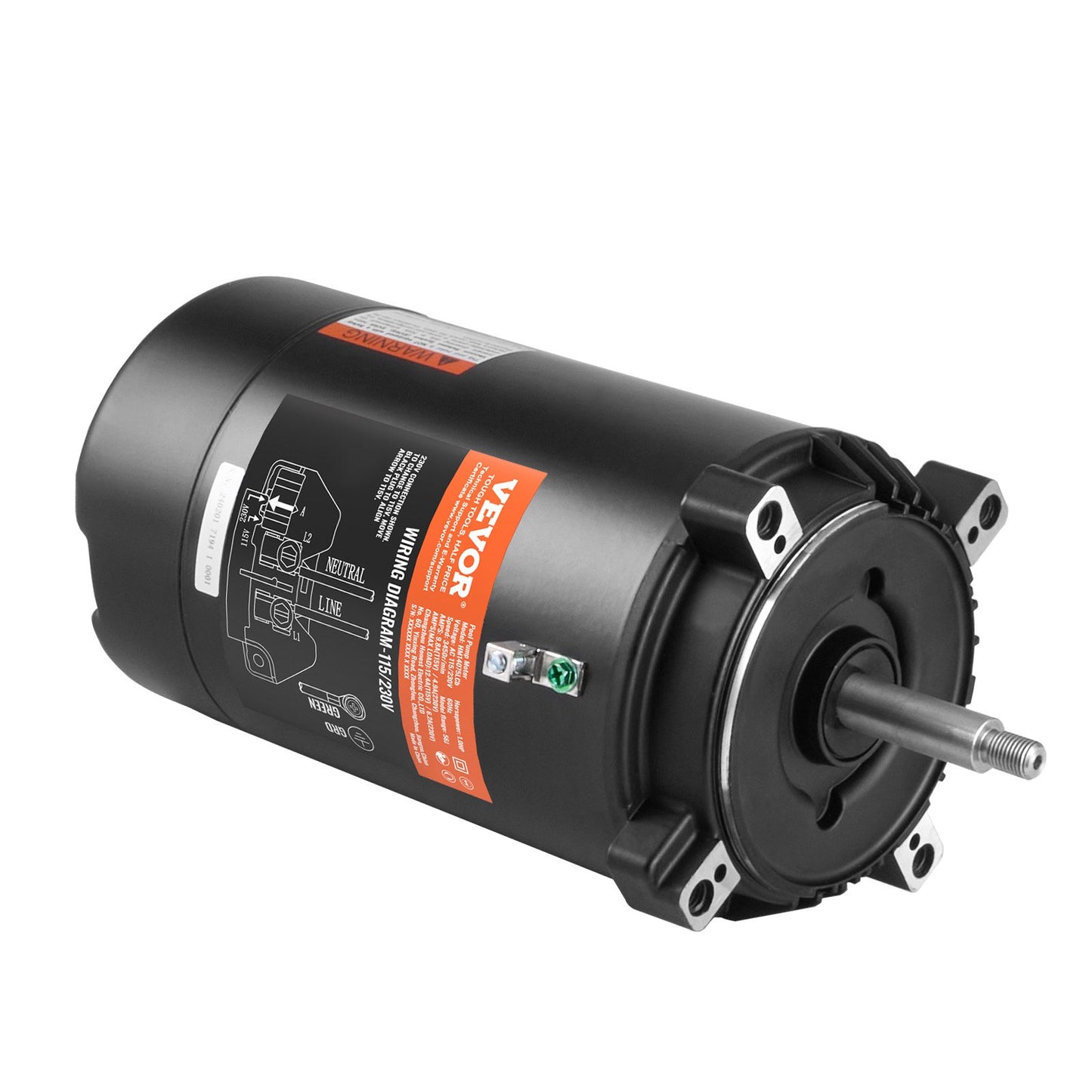 1 HP Pool Pump Motor, 56J Frame, 115V(9.8 Amps)/230V(4.9 Amps) 3450 RPM, 60Hz, 1.4 Service Factor, 90μF/250V Capacitor, CCW Rotation Round Flange Replacement Motor