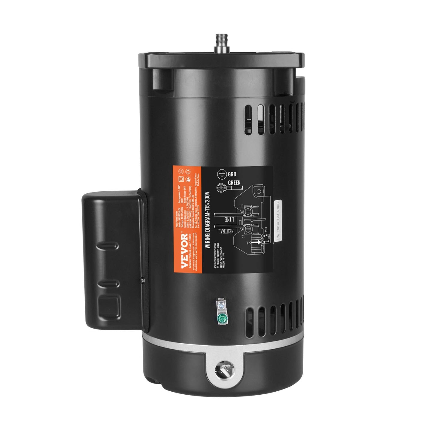 1 HP Pool Pump Motor, 56Y Frame, 115V(9 Amps)/230V(4.5 Amps) 3450RPM, 60Hz, 1.25 Service Factor, 90μF/250V Capacitor, CCW Rotation Square Flange Replacement Motor