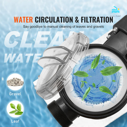 Above Ground Pool Pump, 1118W(1.5HP), 378 L/min((100 GPM) Max. Flow Single Speed Swimming Pool Pump, 220V 2850RPM 15M Max. Head Lift Pool Pump with Filter Basket, for Above Ground Pools Hot Tubs Spas, UL Certified