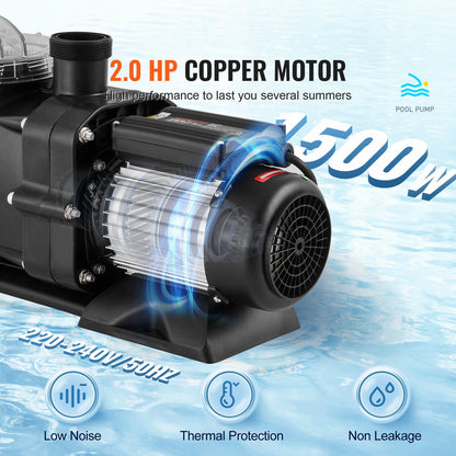 Above Ground Pool Pump, 1491W(2 HP), 435 L/min(115 GPM) Max. Flow Single Speed Swimming Pool Pump, 220V 2850RPM 15M Max. Head Lift Pool Pump with Filter Basket, for Above Ground Pools Hot Tubs Spas, UL Certified