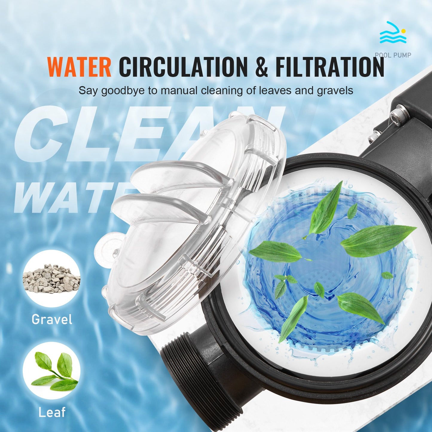 Above Ground Pool Pump, 1491W(2 HP), 435 L/min(115 GPM) Max. Flow Single Speed Swimming Pool Pump, 220V 2850RPM 15M Max. Head Lift Pool Pump with Filter Basket, for Above Ground Pools Hot Tubs Spas, UL Certified