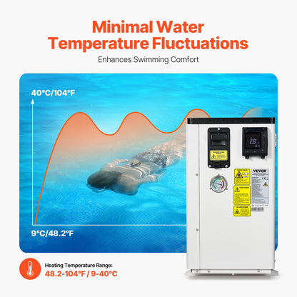 Elektrische Pool-Wärmepumpe, Heizleistung 3,22–15,25 kW, energiesparende, frequenzvariable Poolheizung für 30–60 m³ große Aufstellpools, Heizung und Kühlung von Poolwasser, Wechselstrom 220–240 V, 50 Hz