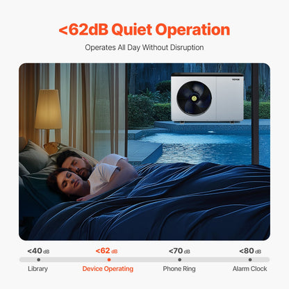 Elektrische Pool-Wärmepumpe, Heizleistung 3,22–15,25 kW, energiesparende, frequenzvariable Poolheizung für 30–60 m³ große Aufstellpools, Heizung und Kühlung von Poolwasser, Wechselstrom 220–240 V, 50 Hz