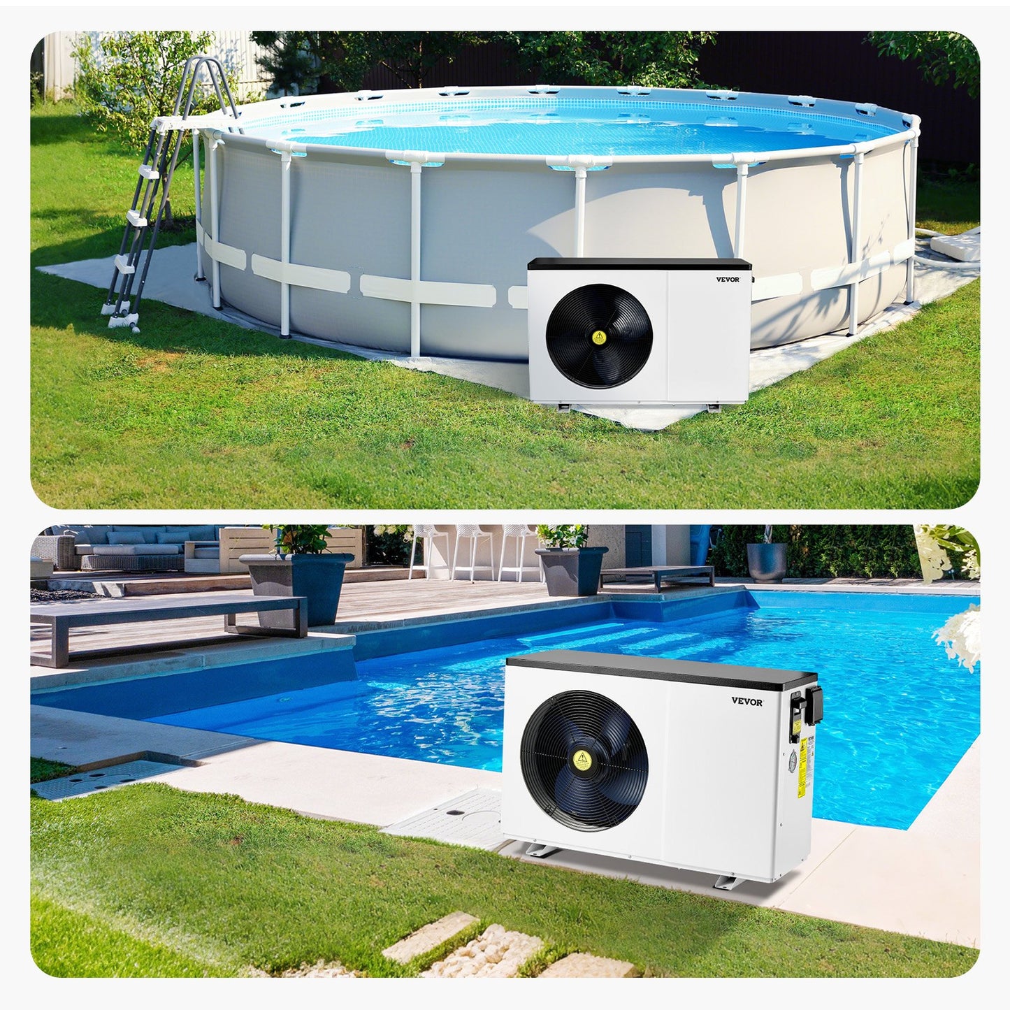 Elektrische Pool-Wärmepumpe, Heizleistung 3,22–15,25 kW, energiesparende, frequenzvariable Poolheizung für 30–60 m³ große Aufstellpools, Heizung und Kühlung von Poolwasser, Wechselstrom 220–240 V, 50 Hz