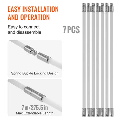 7 m Schornsteinreinigungsset mit 7 verstärkten, flexiblen Nylonstäben, ergonomischer Schornsteinreinigungsbürste, 360°-Schornsteinbürste, umfangreiches Zubehör für Kaminabzüge im Haushalt. Passend für die meisten Rohre.