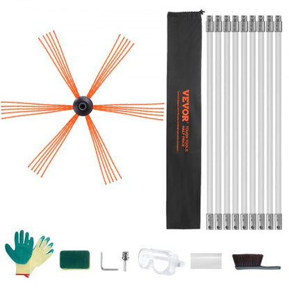 9 m Schornsteinreinigungsset mit 9 verstärkten, flexiblen Nylonstäben, ergonomischer Schornsteinreinigungsbürste, 360°-Schornsteinbürste, umfangreiches Zubehör für Kaminabzüge im Haushalt. Passend für die meisten Rohre.