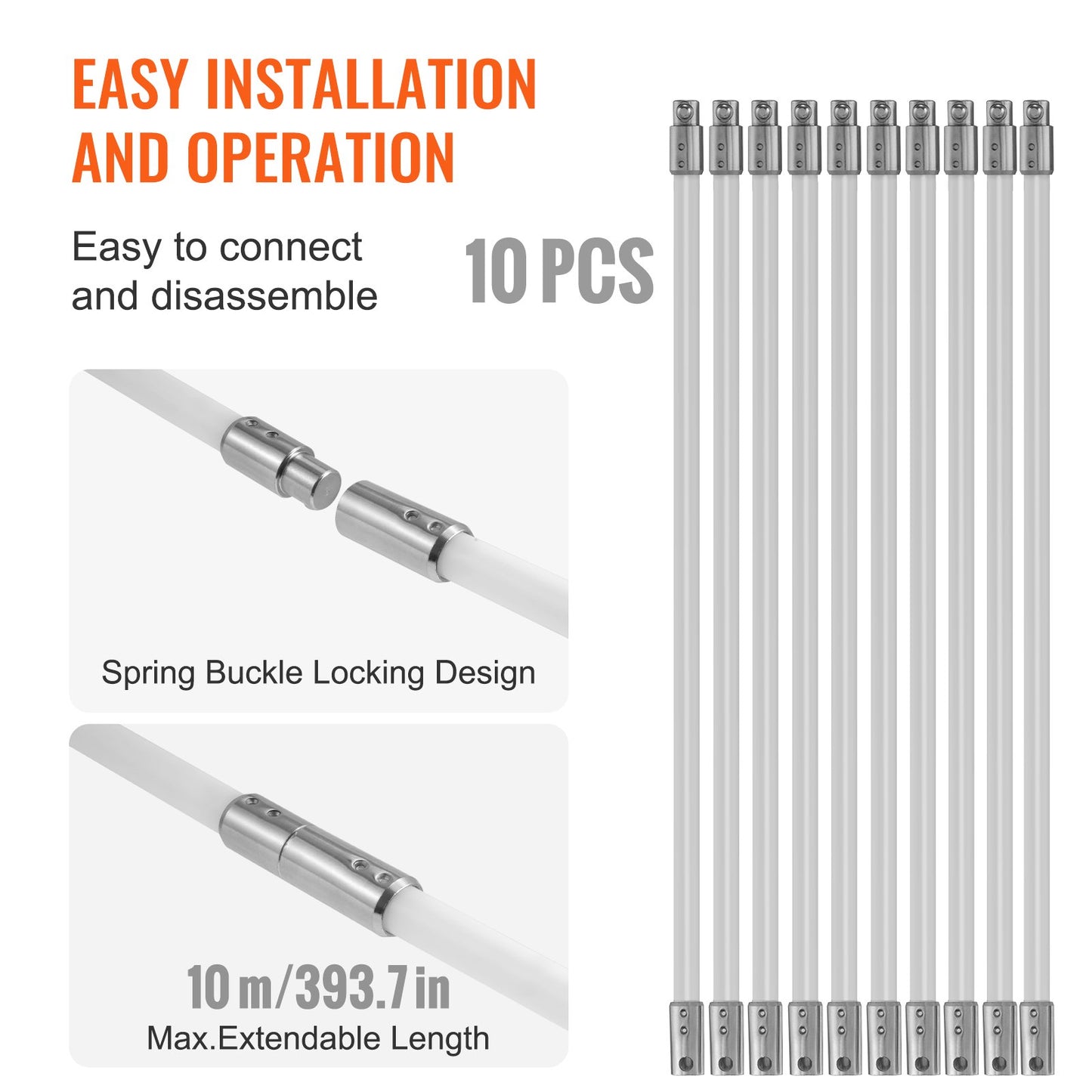 10 m Schornsteinreinigungsset mit 10 verstärkten, flexiblen Nylonstäben, ergonomischer Schornsteinreinigungsbürste, 360°-Schornsteinbürste, umfangreiches Zubehör für Kaminabzüge im Haushalt. Passend für die meisten Rohre.