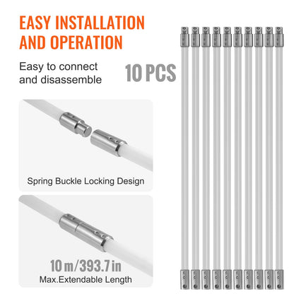 10 m Schornsteinreinigungsset mit 10 verstärkten, flexiblen Nylonstäben, ergonomischer Schornsteinreinigungsbürste, 360°-Schornsteinbürste, umfangreiches Zubehör für Kaminabzüge im Haushalt. Passend für die meisten Rohre.
