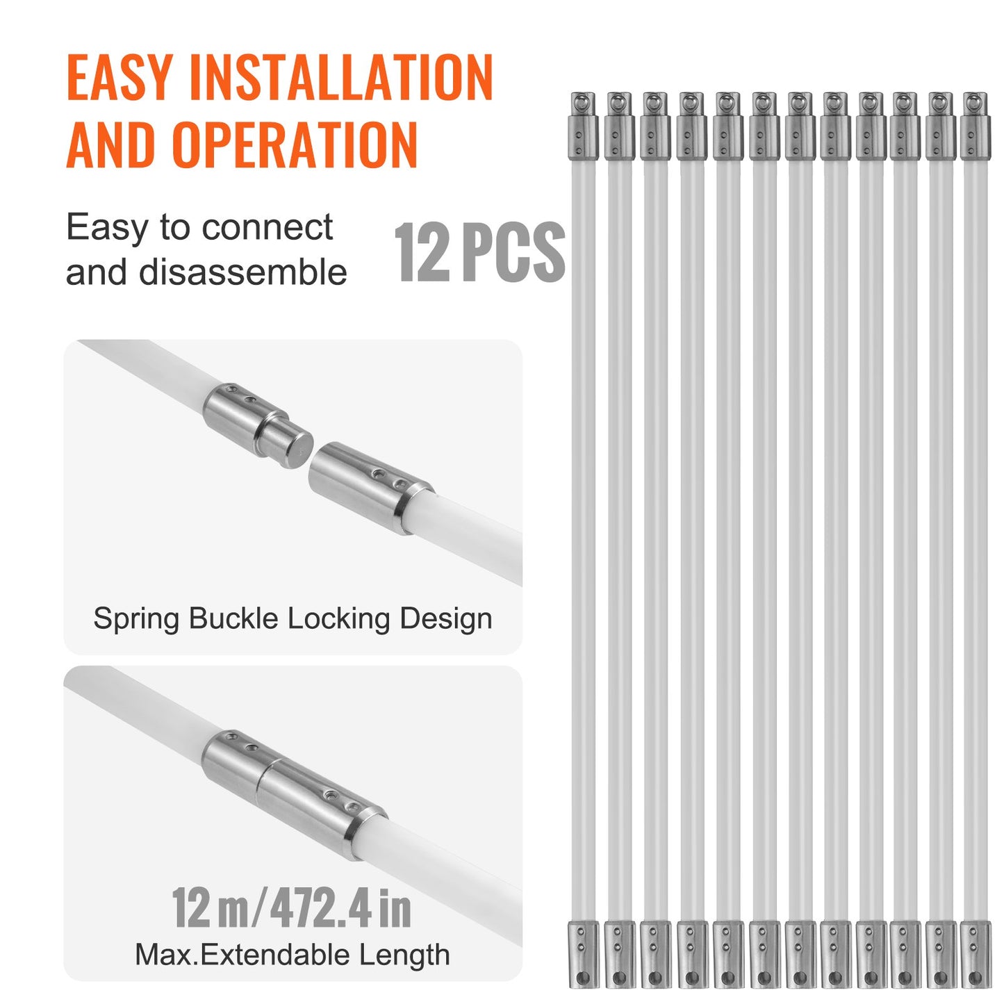 12 m Schornsteinreinigungsset mit 12 verstärkten, flexiblen Nylonstäben, ergonomischer Schornsteinreinigungsbürste, 360°-Schornsteinbürste, umfangreiches Zubehör für Kaminabzüge im Haushalt. Passend für die meisten Rohre.