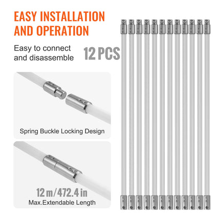 12 m Schornsteinreinigungsset mit 12 verstärkten, flexiblen Nylonstäben, ergonomischer Schornsteinreinigungsbürste, 360°-Schornsteinbürste, umfangreiches Zubehör für Kaminabzüge im Haushalt. Passend für die meisten Rohre.