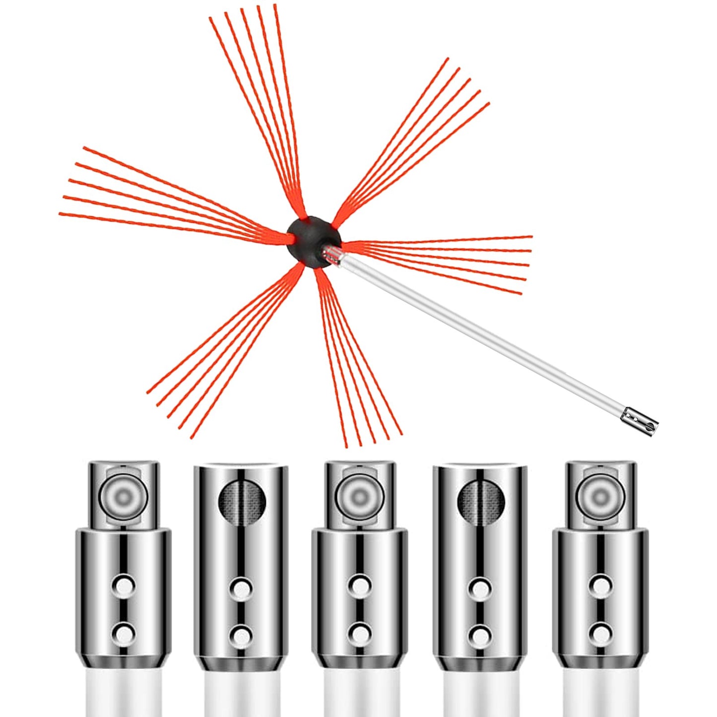 Flexible Schornsteinreinigungsstangen, 6 m Schornsteinreinigungsset, Schornsteinreinigungsset mit flexiblem Bürstenkopf und 6 weißen Stangen zum einfachen Verbinden der Schornsteinbürste