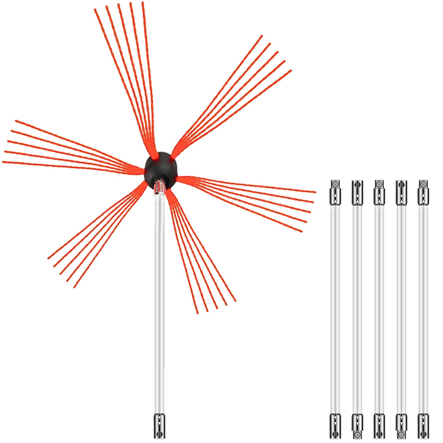 Flexible Schornsteinreinigungsstangen, 6 m Schornsteinreinigungsset, Schornsteinreinigungsset mit flexiblem Bürstenkopf und 6 weißen Stangen zum einfachen Verbinden der Schornsteinbürste