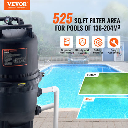Cartridge Pool Filter, 49 Sq.m Filter Area Inground Pool Filter, Above Ground Swimming Pool Filtration Filter System with Upgrade Filter &Leak-proof, for Hot Tubs, Spa, Inflatable Pool