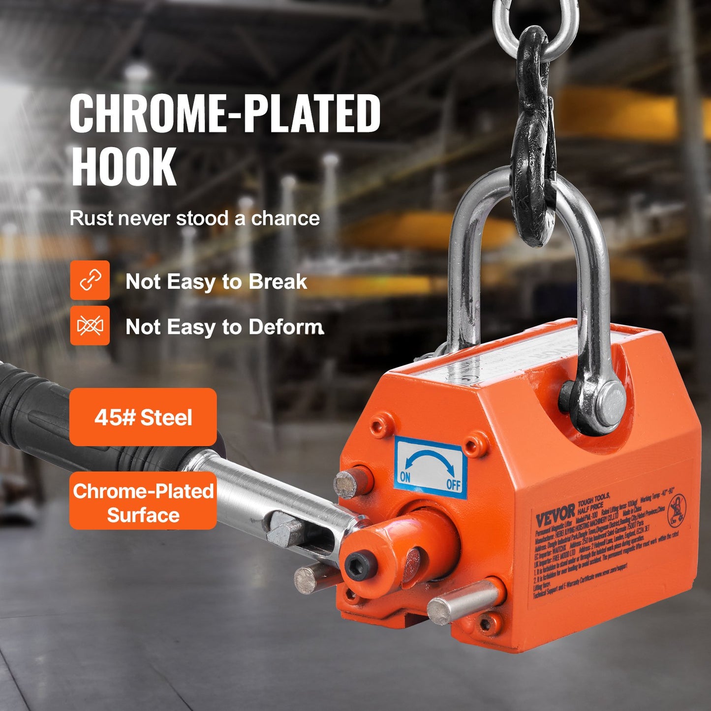 Magnetic Lifter, 220 lbs/100 kg Pulling Capacity, 2.5 Safety Factor, Neodymium & Steel, Lifting Magnet with Release, Permanent Lift Magnets, Heavy Duty Magnet for Hoist, Shop Crane, Block, Board