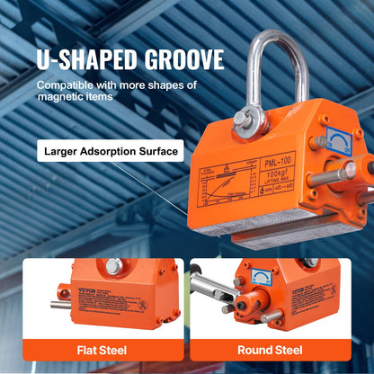 Magnetic Lifter, 220 lbs/100 kg Pulling Capacity, 2.5 Safety Factor, Neodymium & Steel, Lifting Magnet with Release, Permanent Lift Magnets, Heavy Duty Magnet for Hoist, Shop Crane, Block, Board